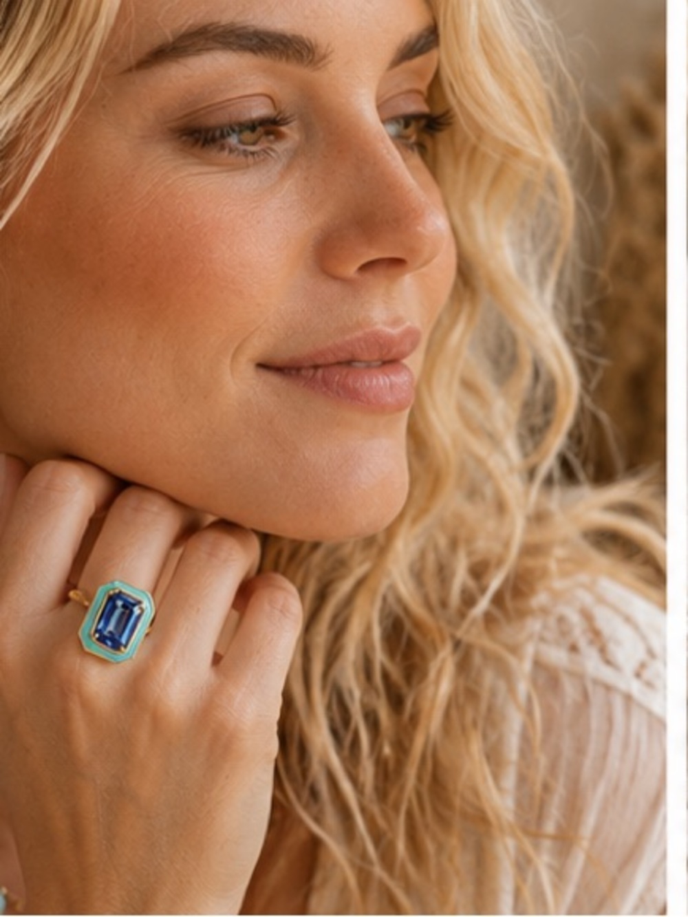 Periwinkle Geometric Enamel Statement Ring Size 8